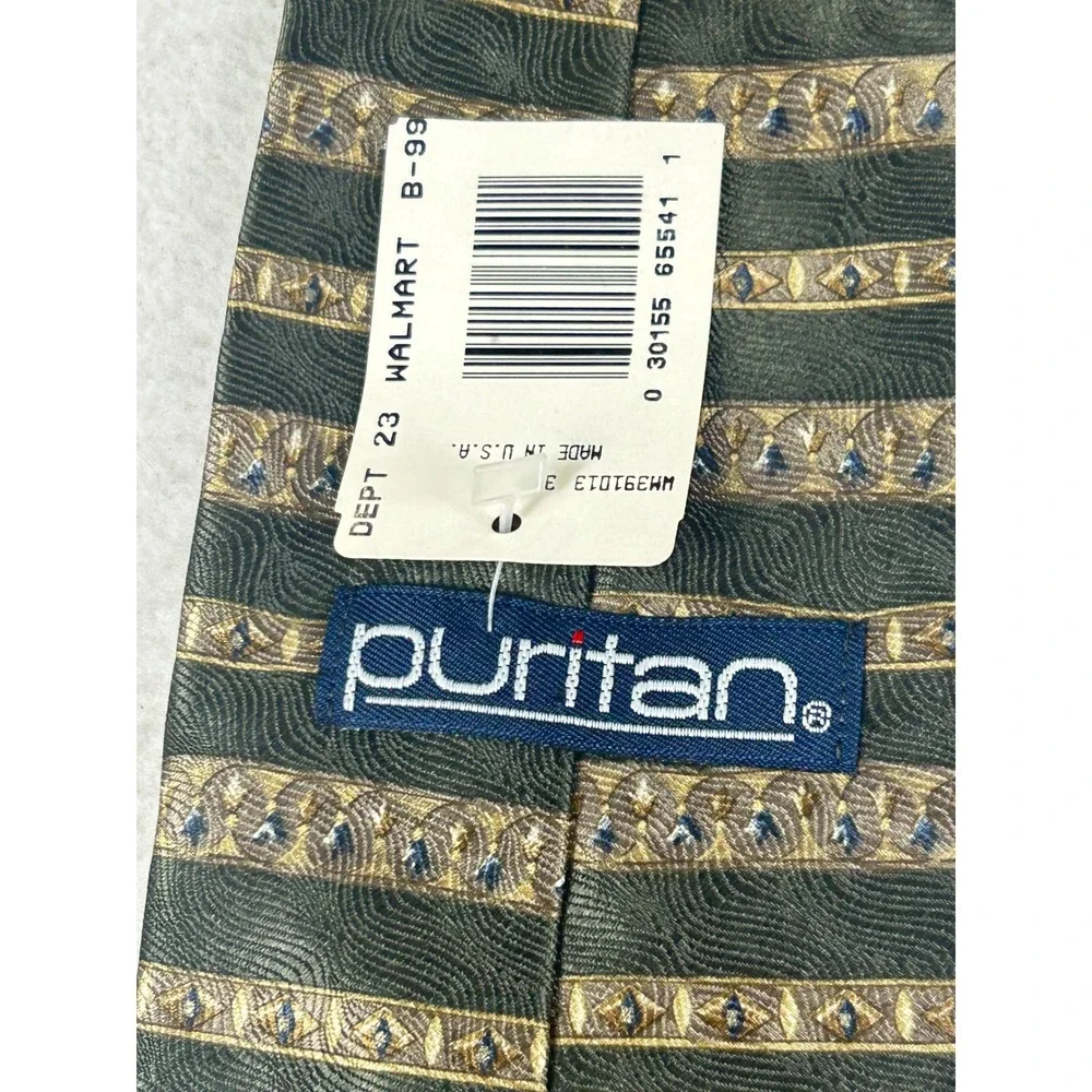 Puritan Necktie Mens OS Green Gold Striped Silk Classic Professional Accessory